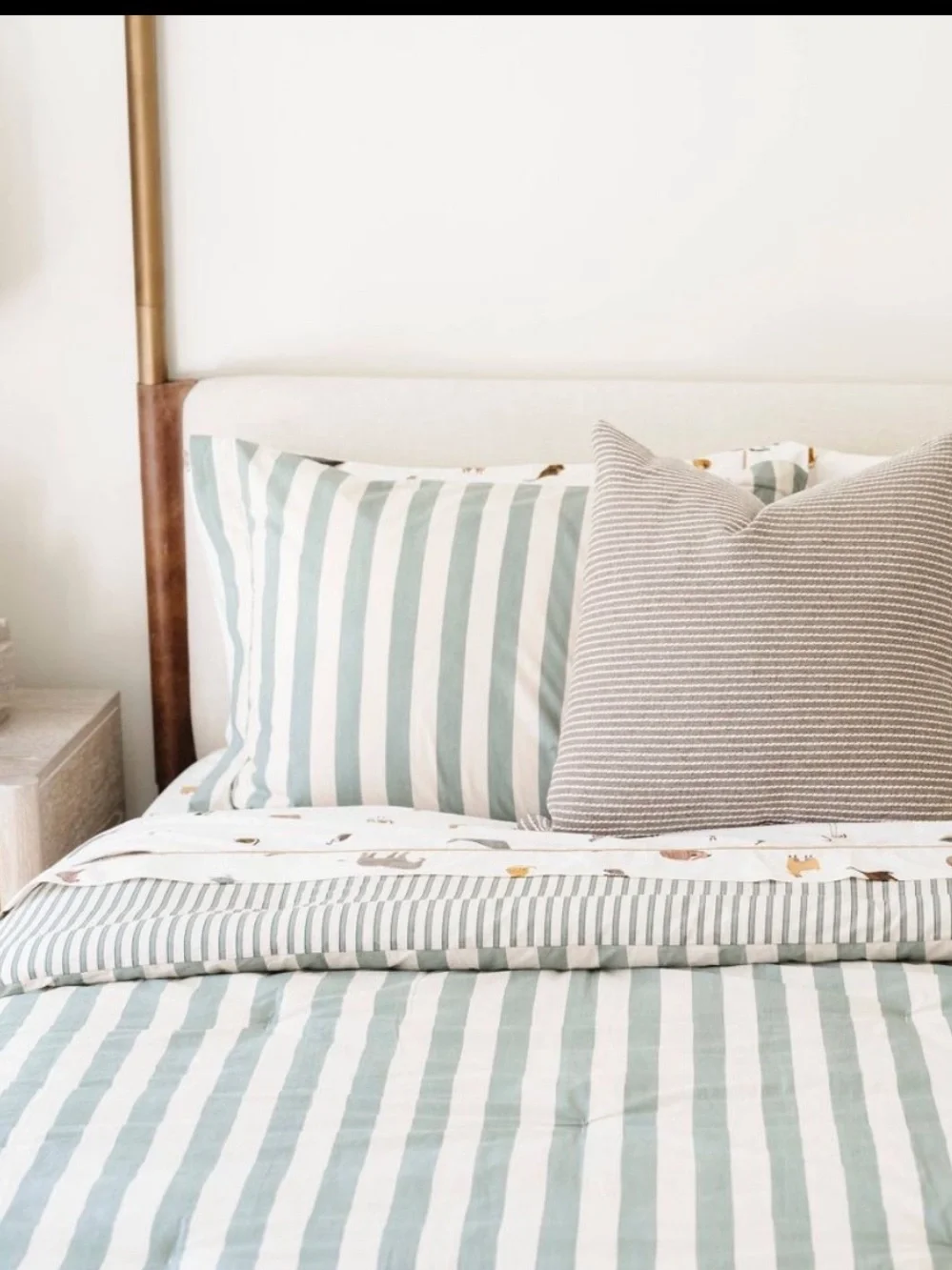 Gathre Stripe Reversible Comforter Set-Green -Full/Queen